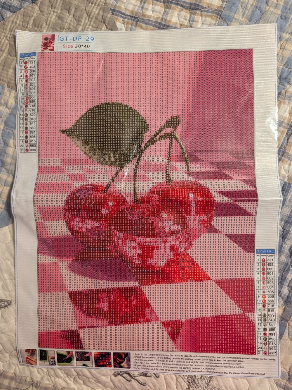 Cherry Diamond Art Canvas - Pink Red